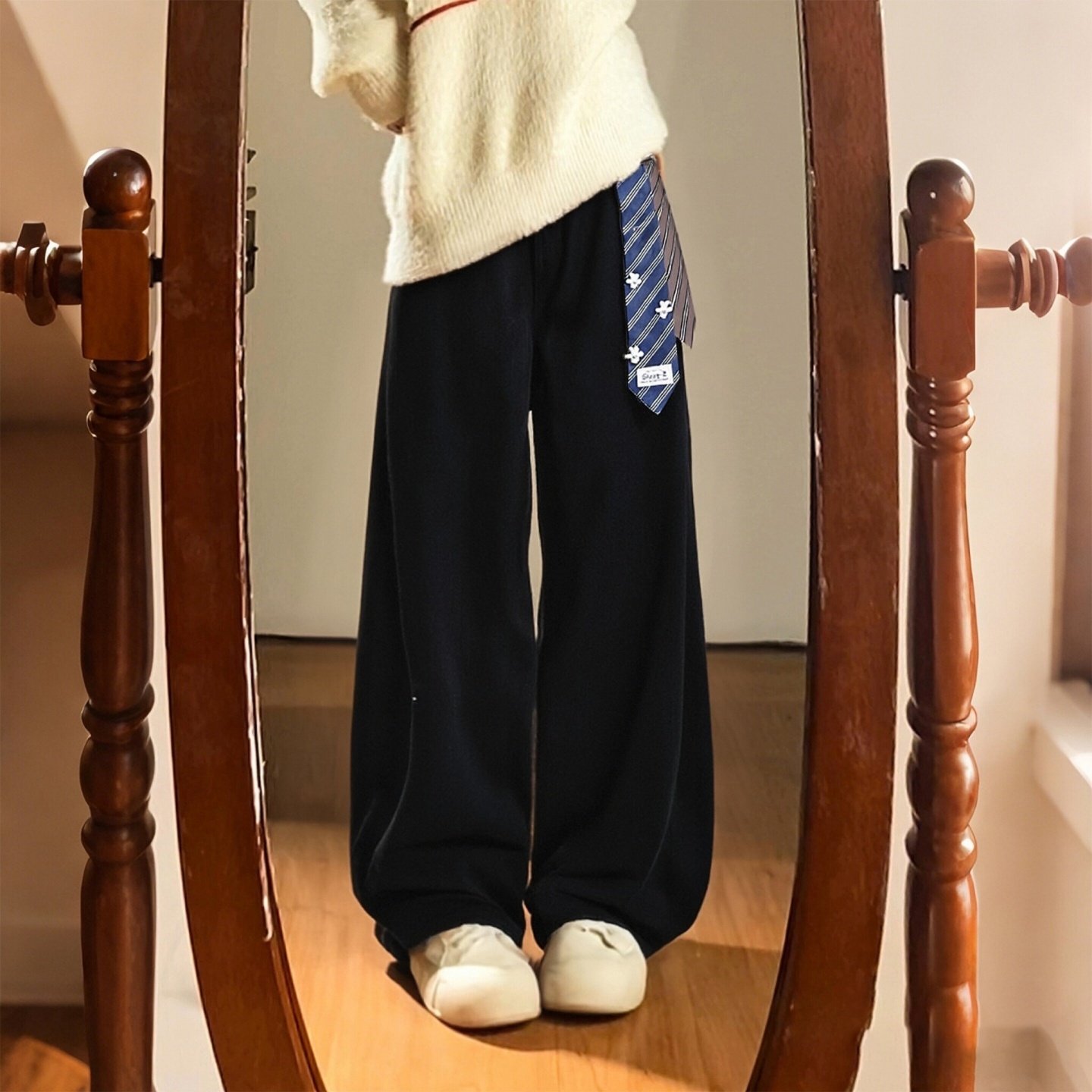 特大码女装胖mm通勤风黑色高腰阔腿裤女高腰显瘦设计感垂坠感裤子,女装/女士精品,大码裤装,淘宝优惠券,粉丝福利购,淘宝优惠卷