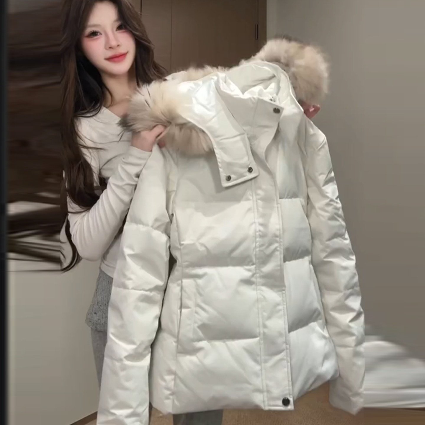 大码女连帽加厚显瘦面包棉服