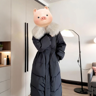 加厚保暖束腰宽松棉衣外套 胖mm韩系黑色毛领棉服女中长款 大码 女装