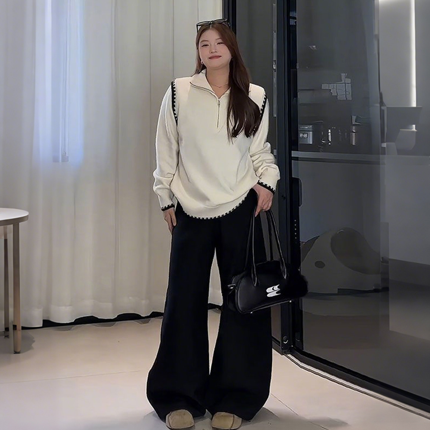 大码女装胖mm时尚通勤百搭阔腿裤女高腰显瘦黑色松弛感休闲直筒裤,女装/女士精品,大码裤装,淘宝优惠券,粉丝福利购,淘宝优惠卷