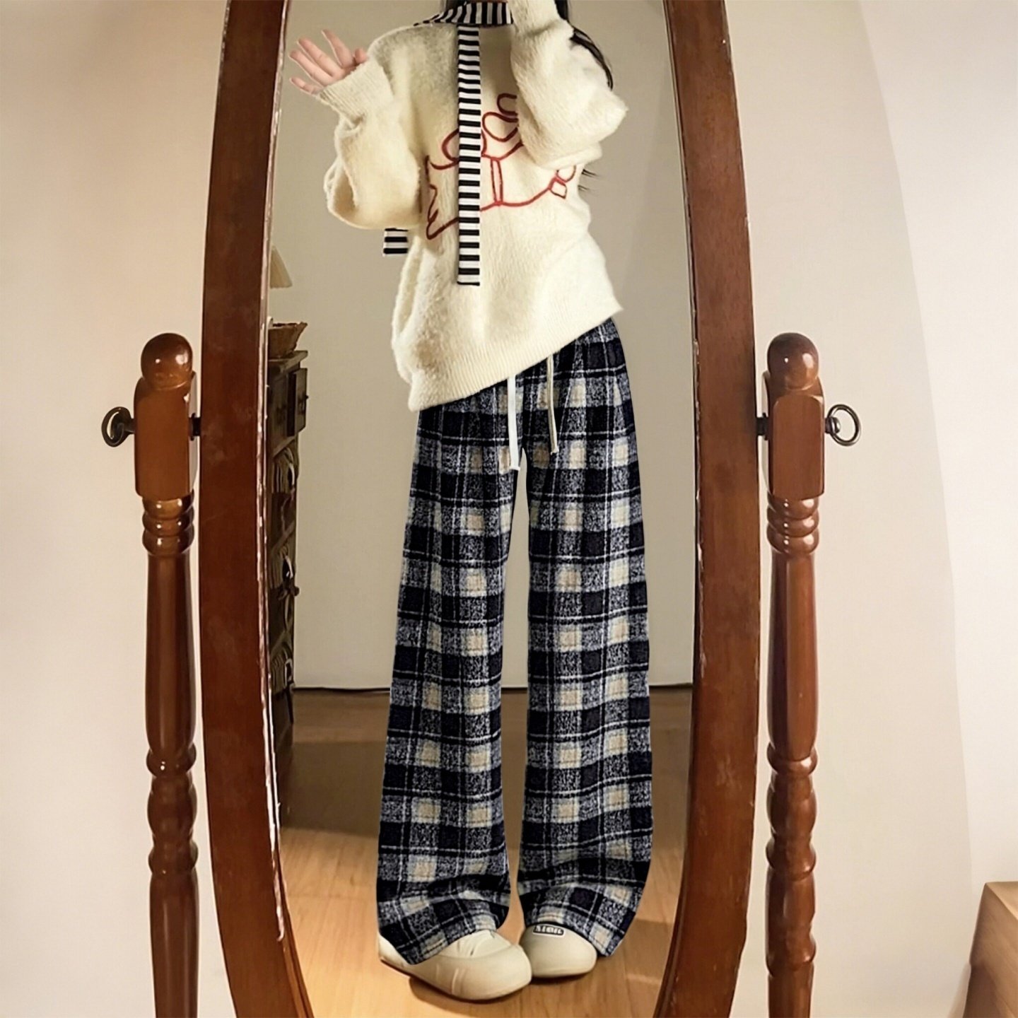 特大码女装胖mm复古格纹阔腿裤女宽松显瘦高腰百搭直筒休闲裤子潮,女装/女士精品,大码裤装,淘宝优惠券,粉丝福利购,淘宝优惠卷