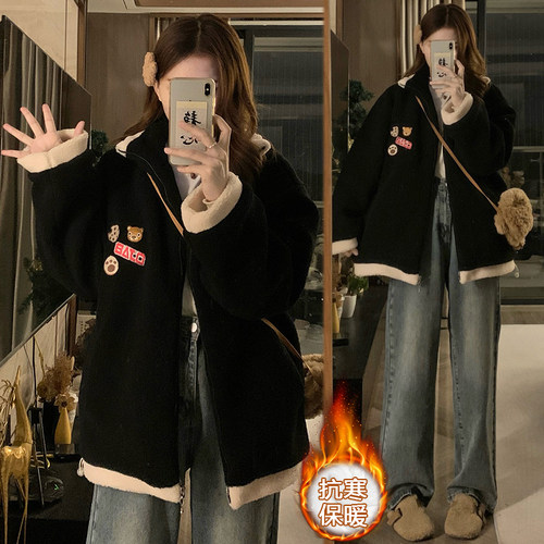 2-300斤胖妹妹羊羔毛加厚棉服