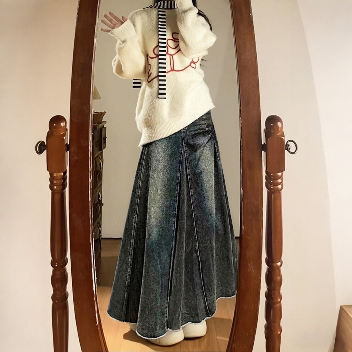 大码女装胖mm复古美式百搭牛仔半身裙女高腰显瘦A字毛边鱼尾长裙,女装/女士精品,大码半身裙,淘宝优惠券,粉丝福利购,淘宝优惠卷