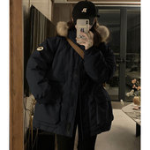 300斤胖mm大码 女装 复古工装 派克服秋冬款 宽松连帽加厚棉衣外套