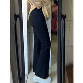 300斤胖mm大码 女装 黑色高腰弹力微喇牛仔裤 显瘦显高遮肉喇叭裤