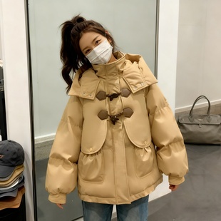 加厚保暖棉服女宽松显瘦百搭牛角扣面包服外套 胖mm韩版 特大码 女装