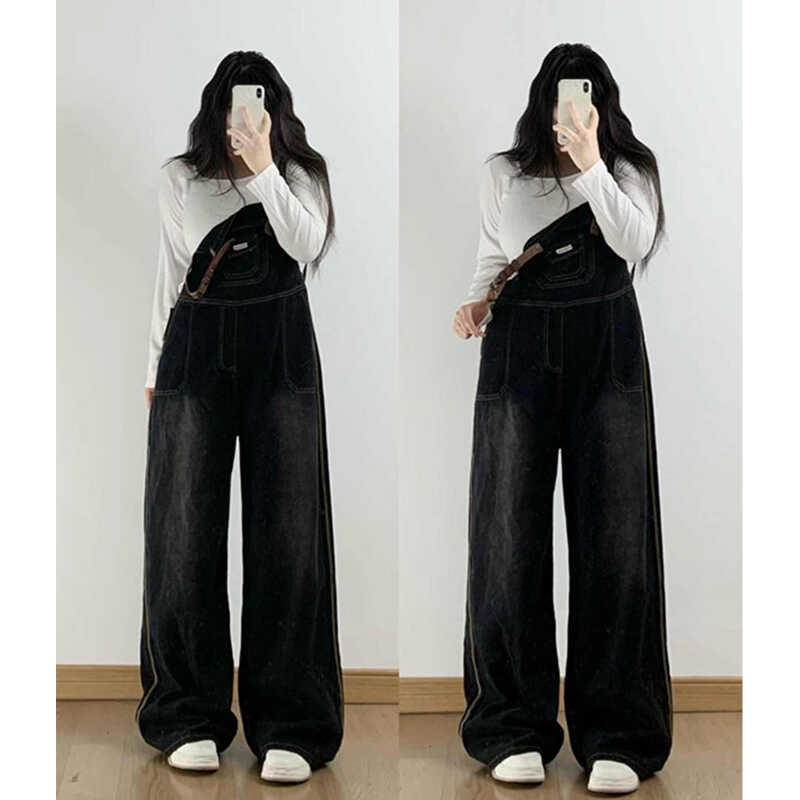 2-300斤胖mm大码女装工装背带牛仔裤女宽松显瘦百搭阔腿连体裤潮