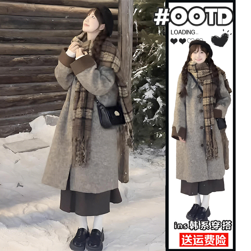 特大码女装韩系复古毛呢大衣
