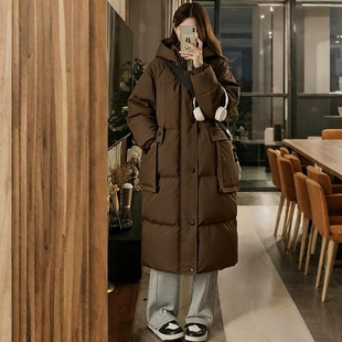 加厚保暖连帽棉服女咖色宽松显瘦棉衣外套潮 胖mm中长款 特大码 女装
