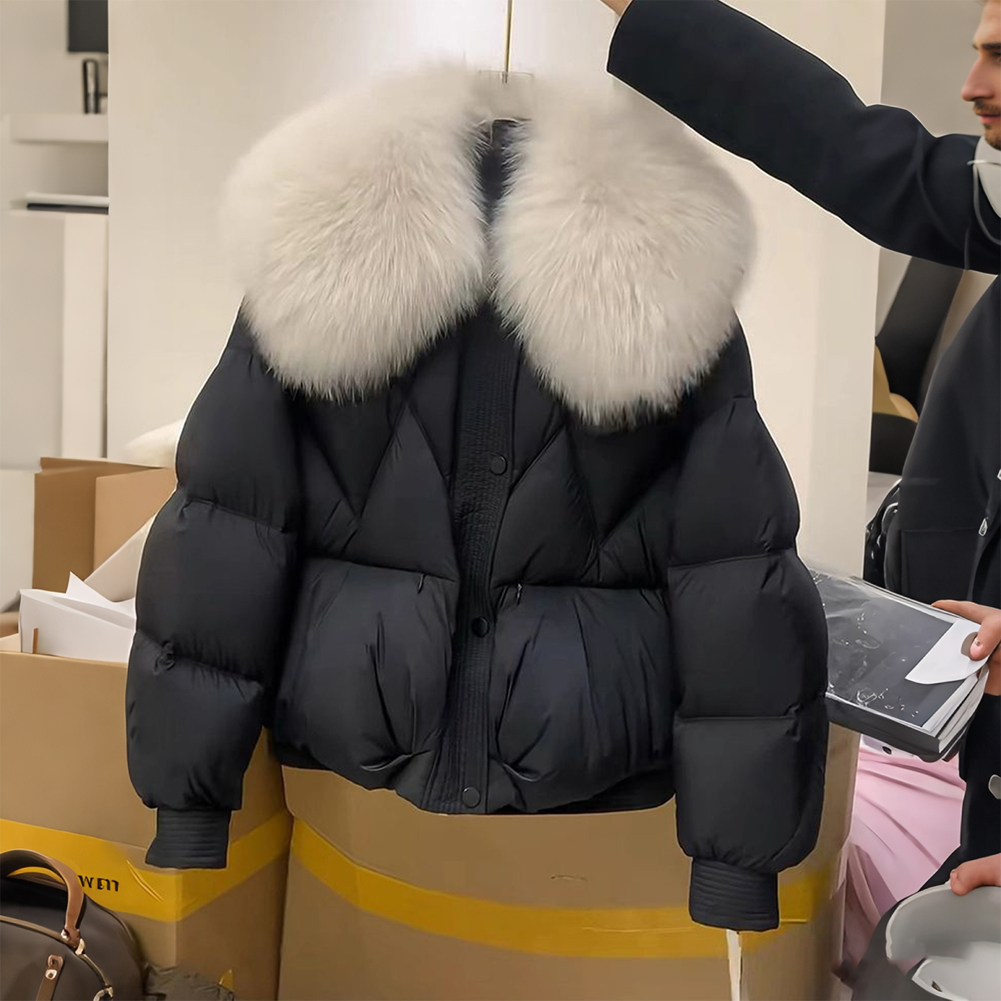 大码女装大毛领加厚保暖棉服