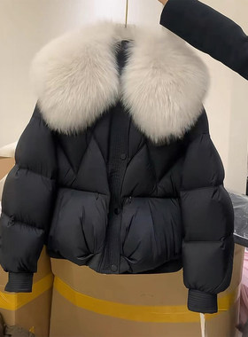 大码女装大毛领加厚保暖棉服