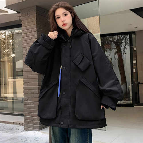 特大码女装美式复古工装棉服