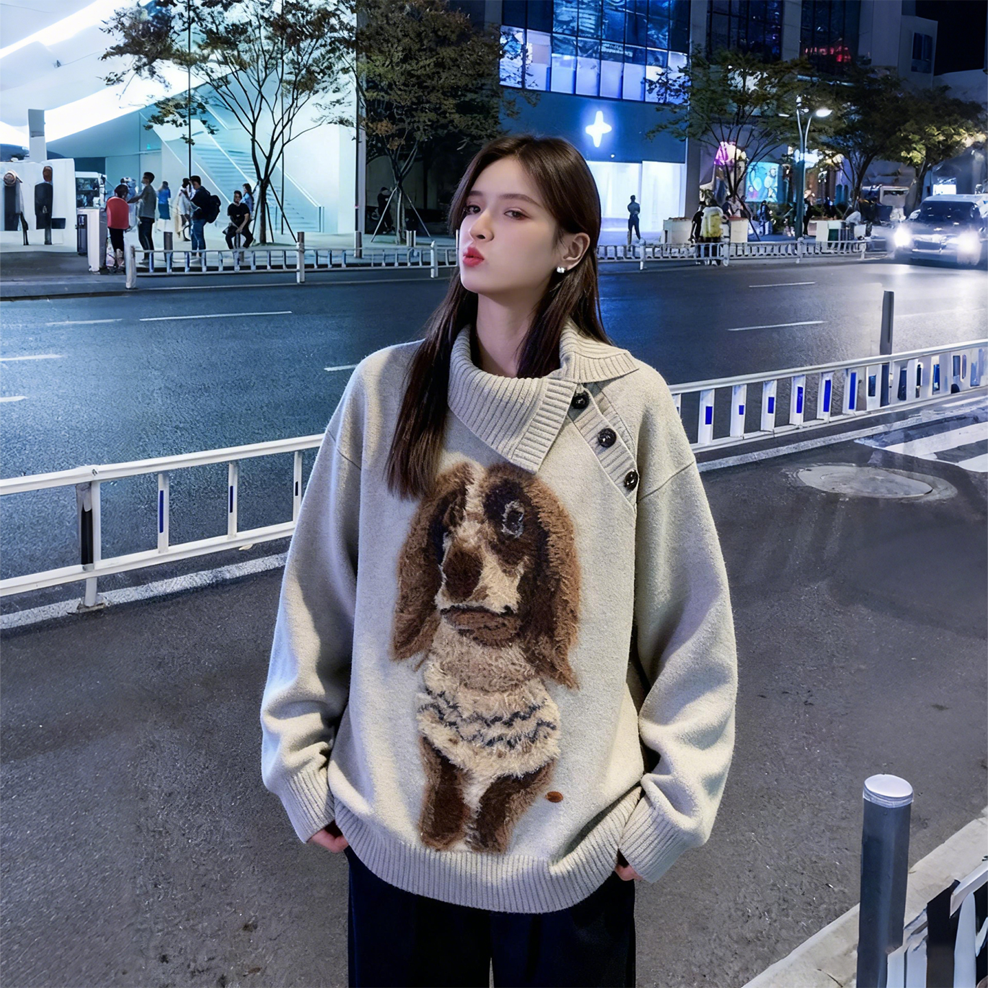 300斤大码女装胖mm可爱狗狗毛衣