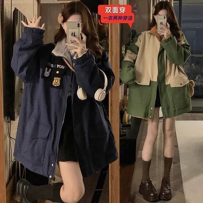 2-300斤胖妹妹羊羔绒双面穿外套