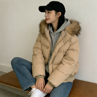 特大码 胖mm韩系百搭设计感毛领棉服女加厚保暖连帽棉衣外套潮 女装