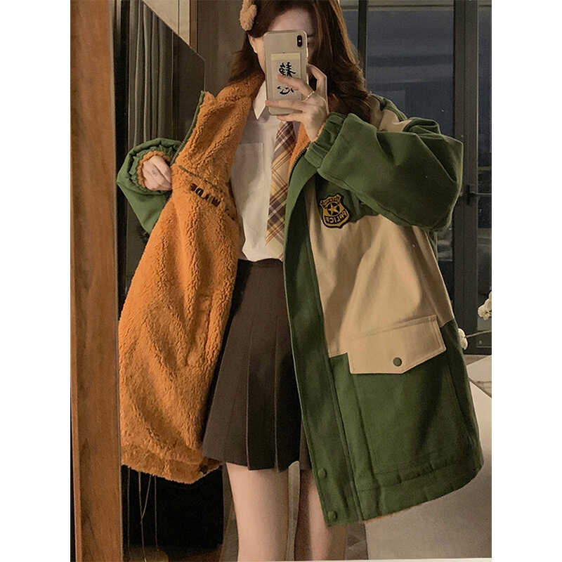 胖mm大码女装双面穿工装棉服棉衣