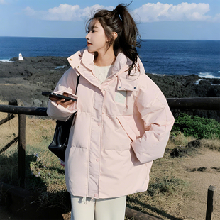 300斤胖mm特大码 加厚保暖慵懒风棉衣外套 粉色连帽宽松棉服女冬季