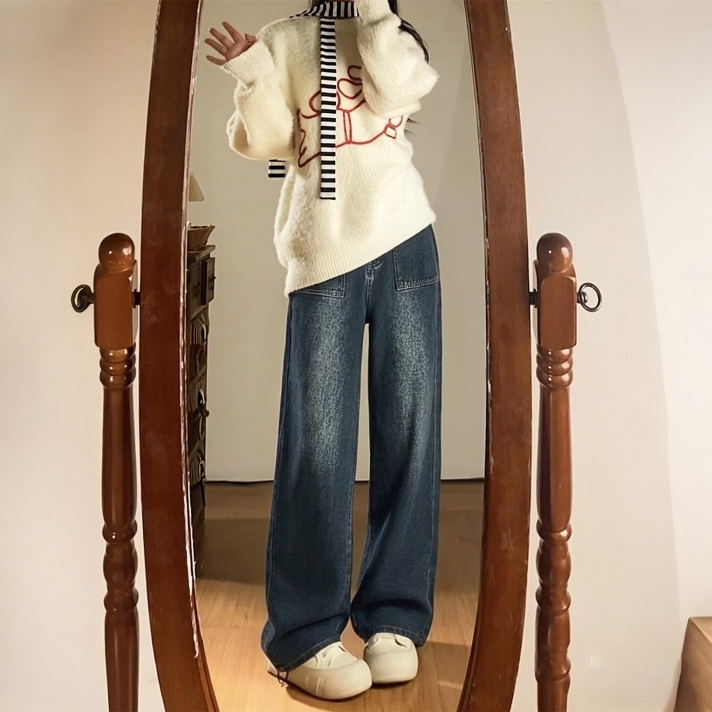 大码女装胖mm复古设计感口袋阔腿牛仔裤女高腰显瘦遮胯百搭直筒裤,女装/女士精品,大码裤装,淘宝优惠券,粉丝福利购,淘宝优惠卷