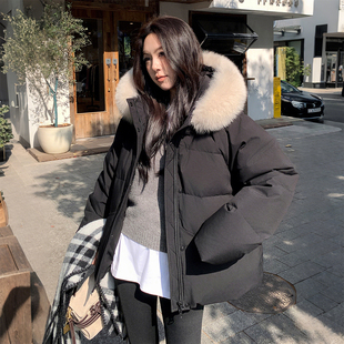 保暖宽松显瘦百搭棉袄外套 胖mm毛领连帽面包棉服女冬季 特大码 女装