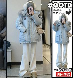 大毛领棉服女冬季 工装 设计感保暖加厚棉袄外套 女装 300斤胖mm大码