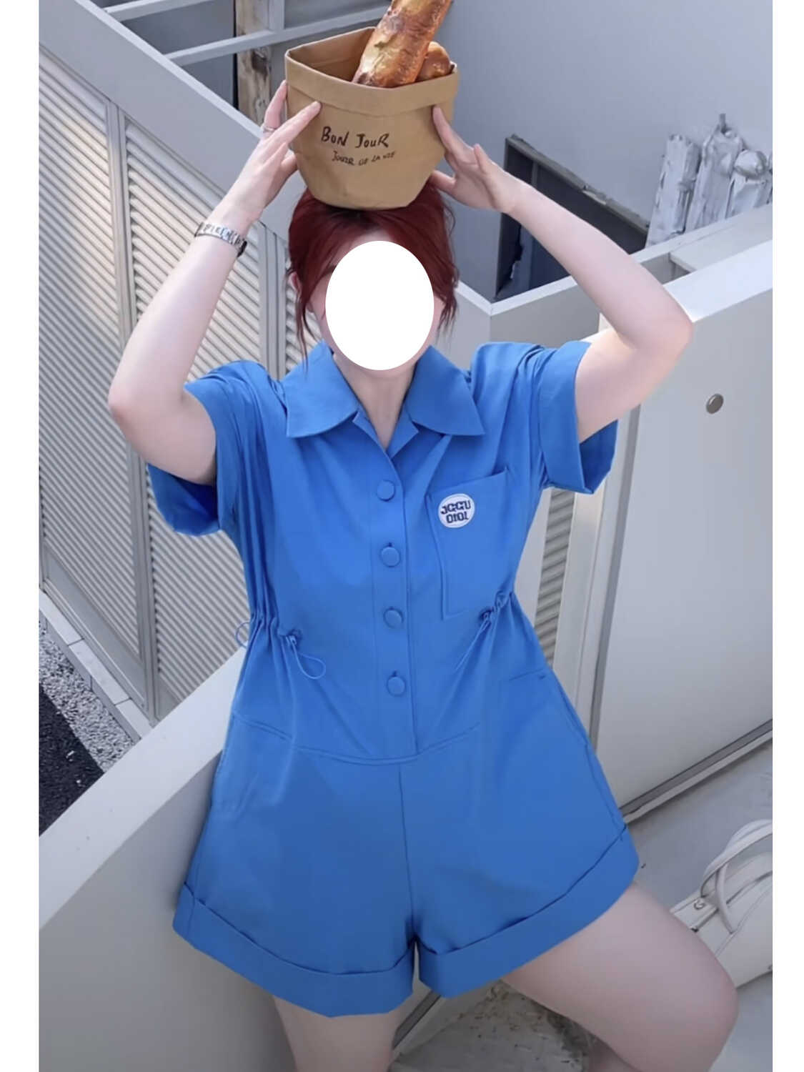 夏季新款胖mm大码POLO领连体短裤
