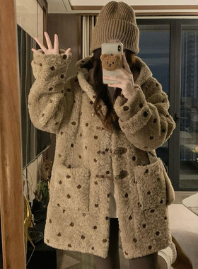 特大码羊羔毛波点保暖棉服