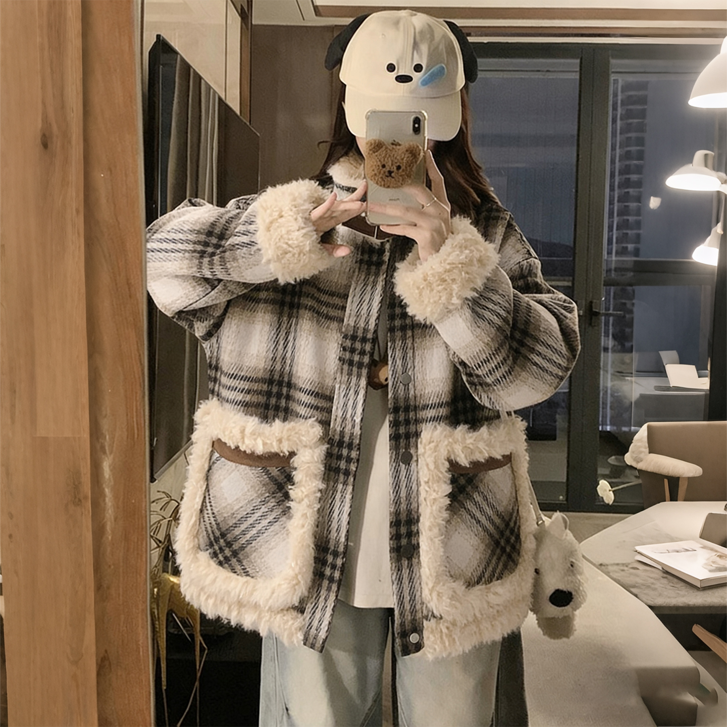 特大码女装胖mm羊羔毛拼接棉服