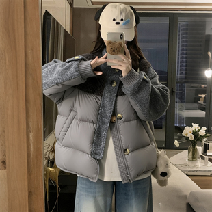 宽松显瘦加厚保暖棉衣外套 胖mm韩系羊羔毛拼接棉服女冬季 大码 女装