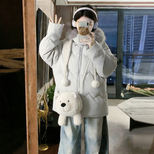 加厚保暖宽松显瘦棉衣外套 胖mm百搭毛领连帽棉服女冬季 特大码 女装