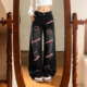 女高腰显瘦直筒阔腿裤 胖mm高街风星星字母刺绣牛仔裤 潮 女装 特大码