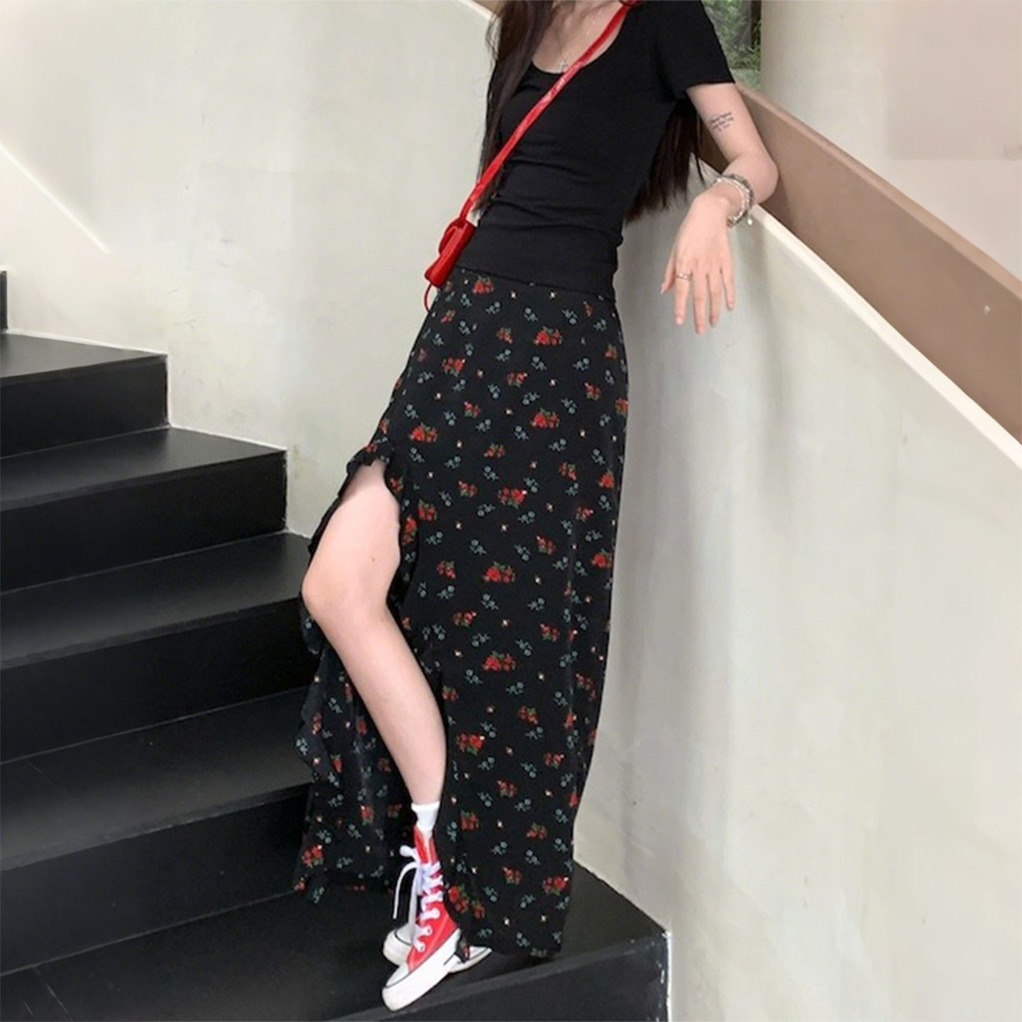 大码女装胖mm碎花半身裙女