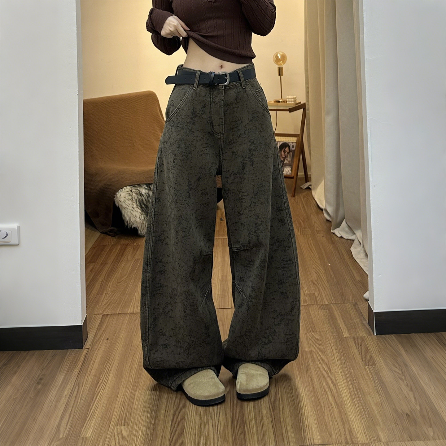 大码女装胖mm美式复古弯刀阔腿牛仔裤女高腰显瘦设计感直筒裤子潮,女装/女士精品,大码裤装,淘宝优惠券,粉丝福利购,淘宝优惠卷