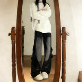 百搭直筒阔腿裤 大码 牛仔裤 女高腰显瘦时尚 女装 胖mm复古设计感工装