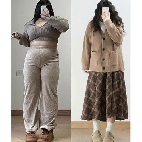 300斤秋冬美拉德穿搭格纹半身裙