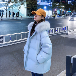 新款 胖mm设计感毛领连帽棉衣女冬季 宽松减龄面包服外套潮 女装 大码