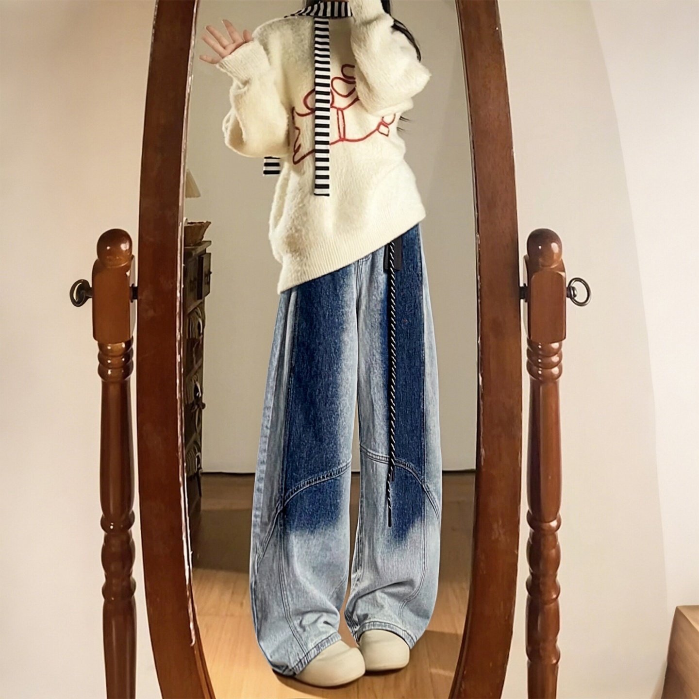 300斤大码女装胖mm复古风水洗渐变阔腿牛仔裤女高腰显瘦直筒长裤,女装/女士精品,大码裤装,淘宝优惠券,粉丝福利购,淘宝优惠卷