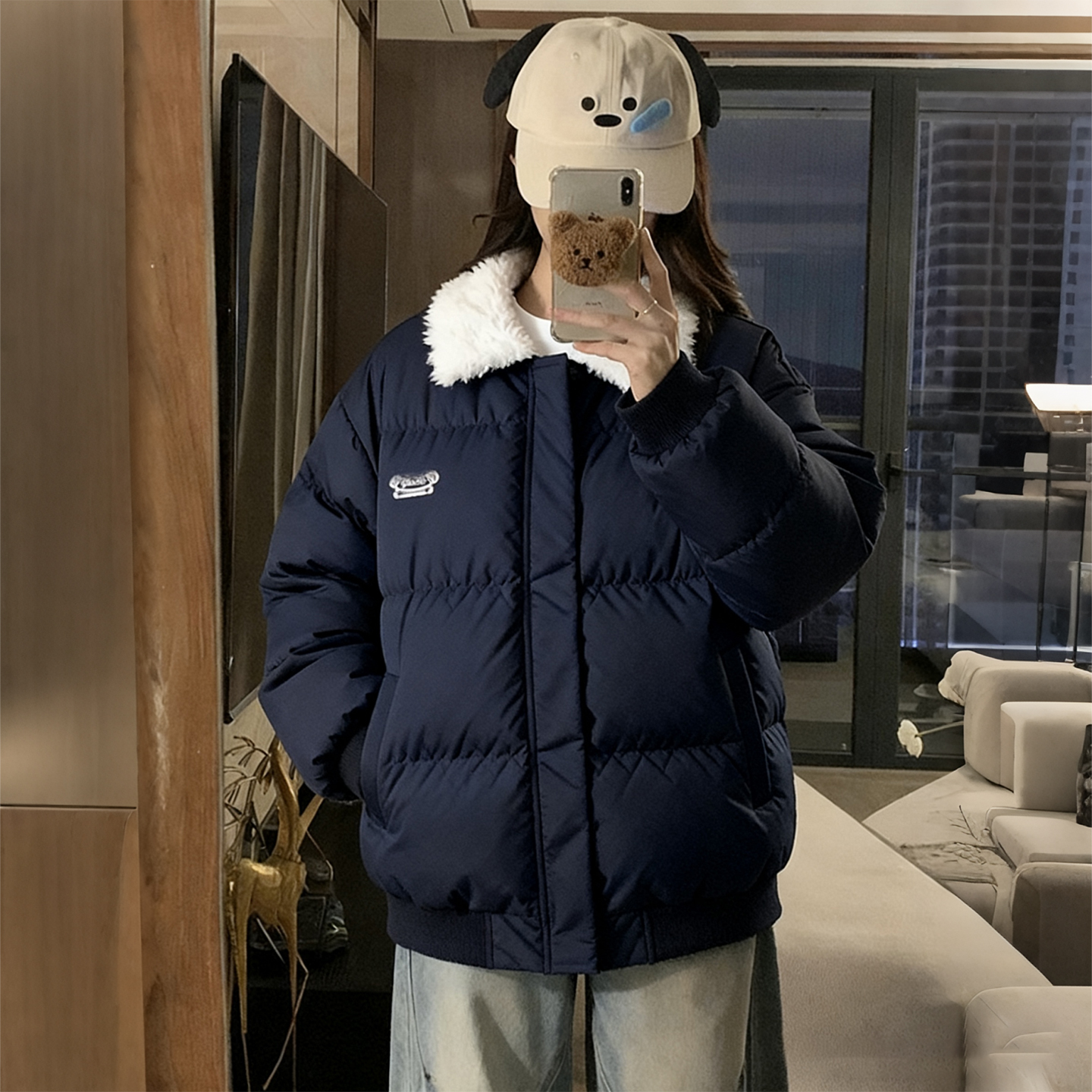 300斤胖mm大码羊羔毛领棉服