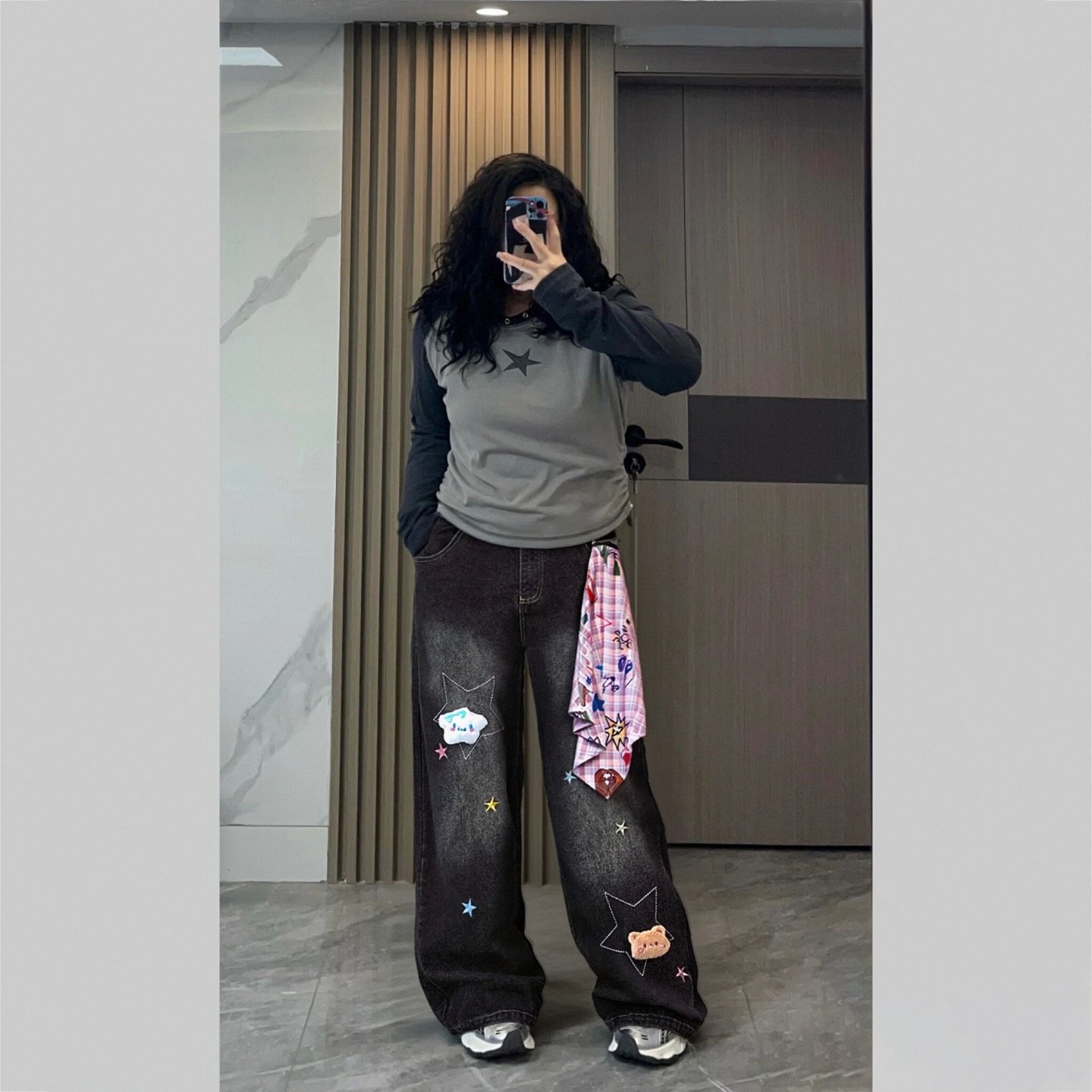 特大码女装百搭设计感星星刺绣牛仔裤女胖mm高腰显瘦宽松阔腿长裤,女装/女士精品,大码裤装,淘宝优惠券,粉丝福利购,淘宝优惠卷