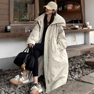 新款 特大码 棉服外套女冬季 收腰显瘦长款 宽松加厚保暖连帽棉衣 女装