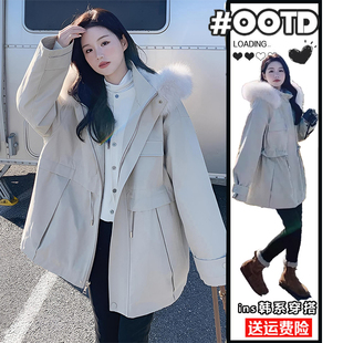 设计感宽松显瘦加厚保暖棉袄外套 胖mm毛领连帽棉服女冬季 大码 女装