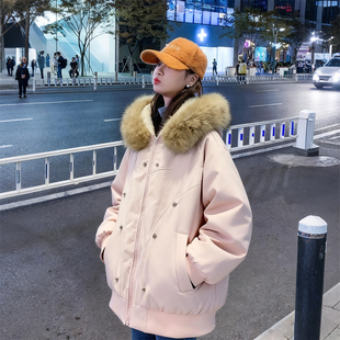 加厚保暖棉衣潮 胖mm设计感毛领连帽棉服外套女冬季 300斤大码 女装