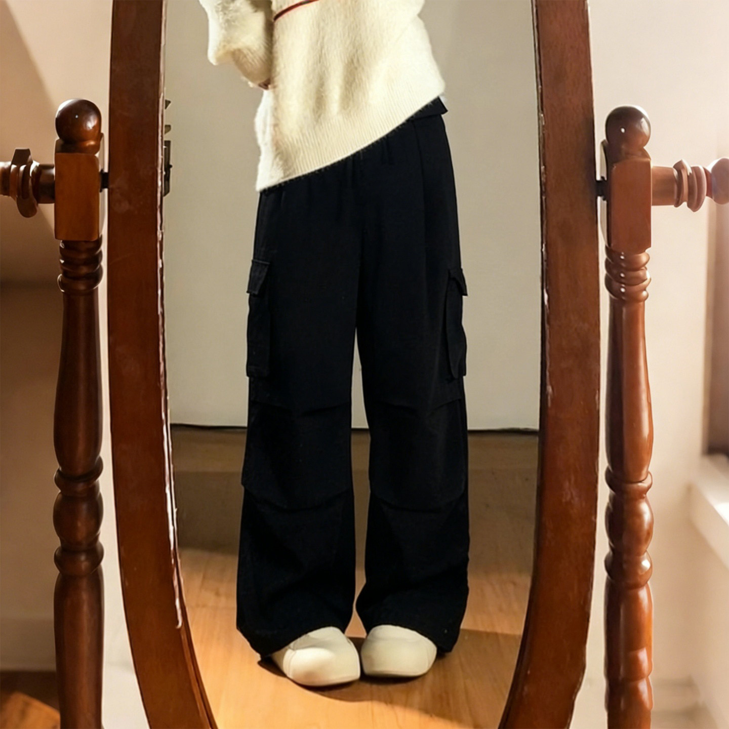 大码女装胖mm黑色工装风阔腿休闲裤女高腰宽松显瘦多口袋拖地裤潮,女装/女士精品,大码裤装,淘宝优惠券,粉丝福利购,淘宝优惠卷