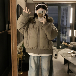 300斤大码 胖mm宽松百搭毛领连帽棉服女加厚保暖时髦棉衣外套 女装