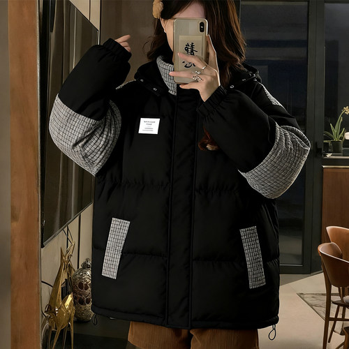 特大码女装复古拼接风棉服