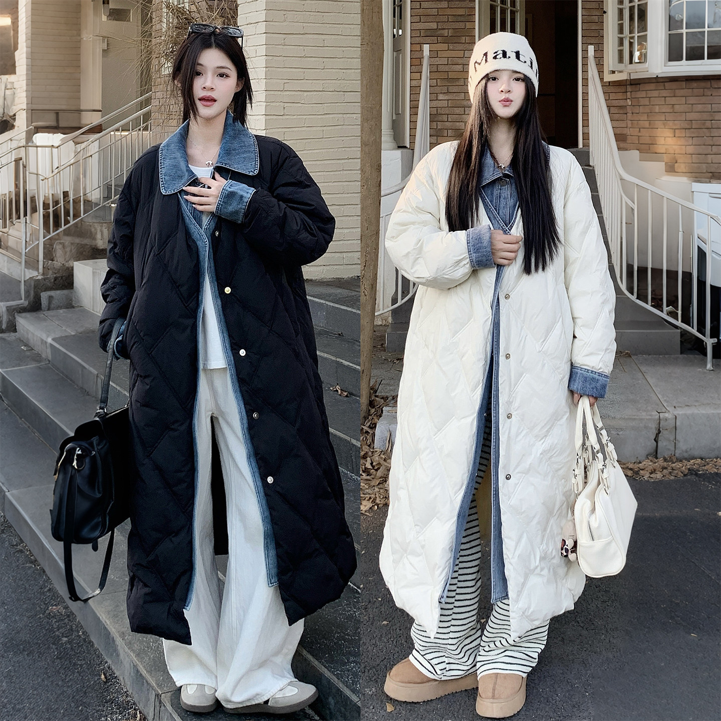 特大码女装胖mm假两件牛仔拼接中长款棉服女高腰显瘦保暖棉衣外套,女装/女士精品,常规大码外套,淘宝优惠券,粉丝福利购,淘宝优惠卷