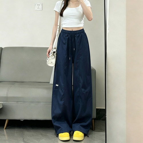 大码高腰工装阔腿裤女遮肉显瘦