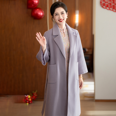 妈妈婚宴礼服2025新款高端气质上档次毛呢子大衣喜婆婆装结婚外套