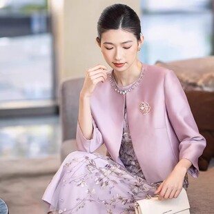 平时可穿喜婆婆婚宴装2026新款年轻妈妈结婚礼服紫色两件套装