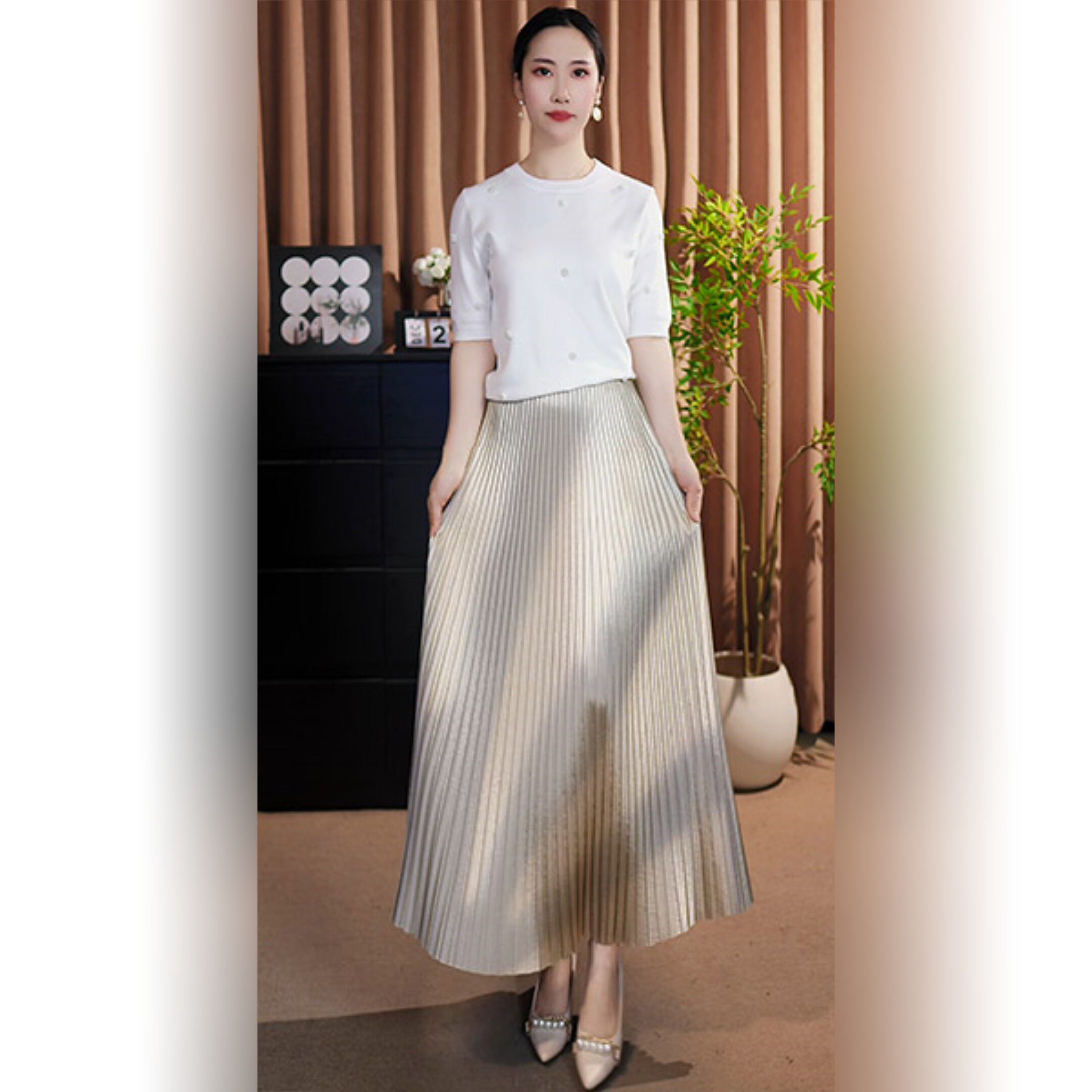 青丘垂感百褶裙半身裙女2026春款爆款气质显瘦遮胯a字长裙到脚踝