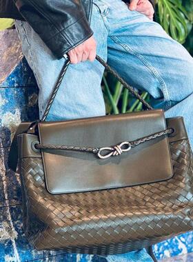 2025春夏新款欧美时尚男士ANDIAMO真皮小牛皮编织手提单肩斜挎包